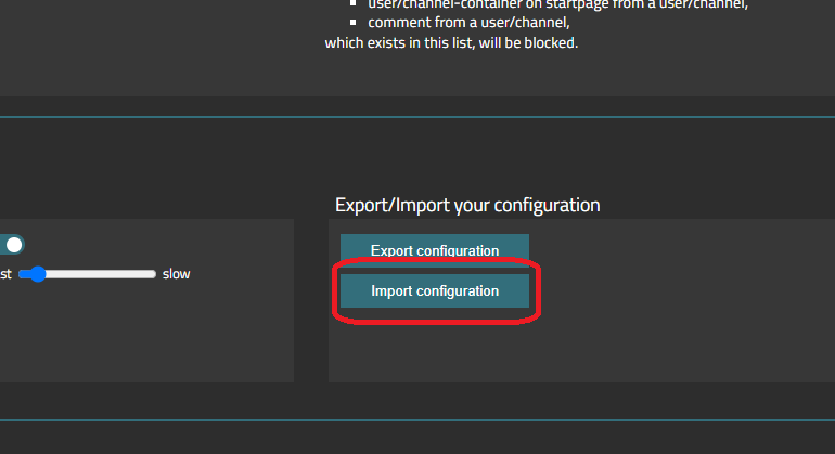 Import configuration